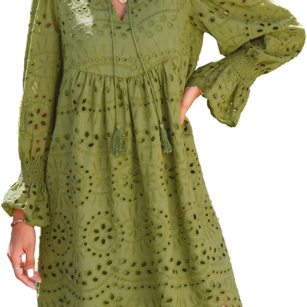 Elegant Green Eyelet Dress